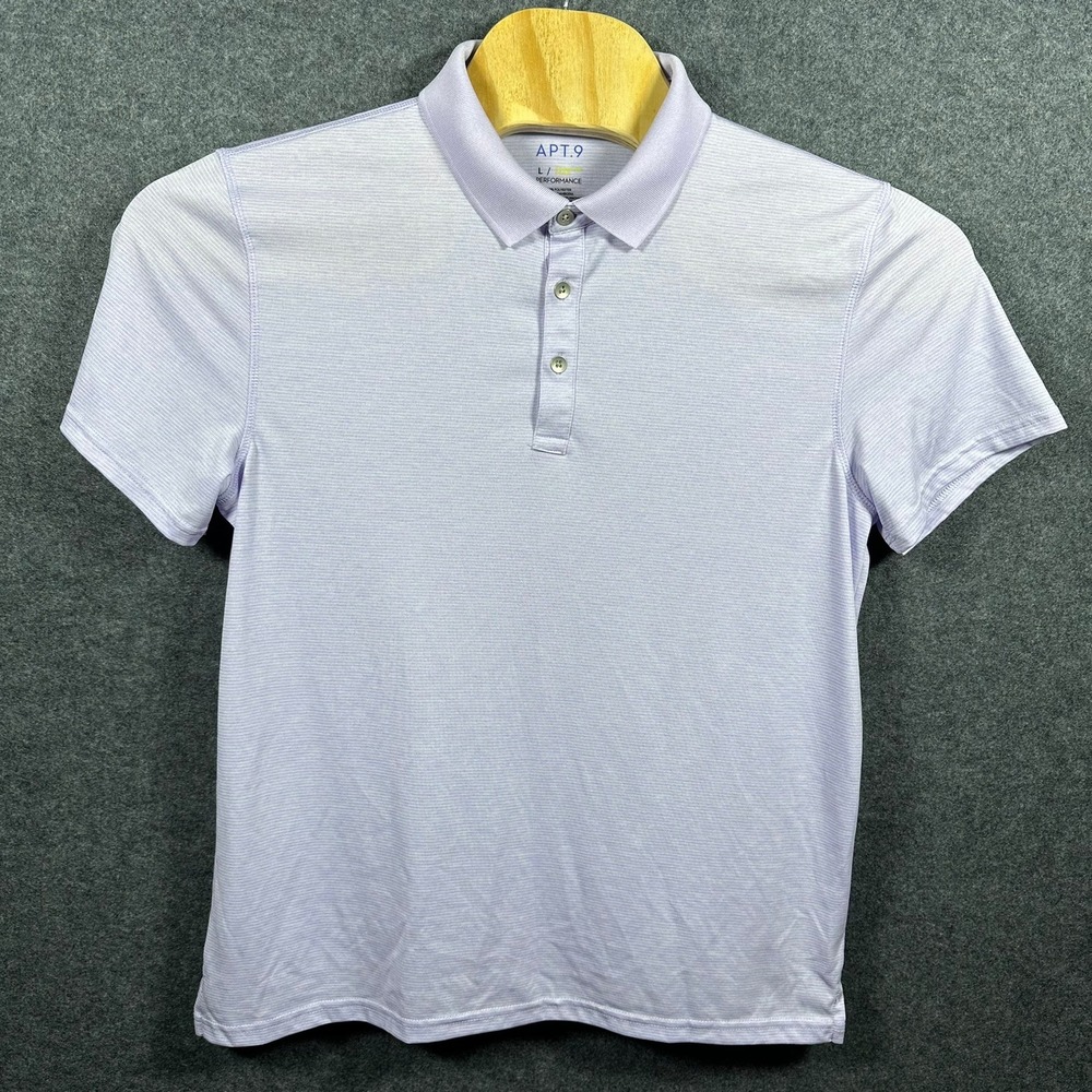 Apt 9 Mens Premier Flex Performance Polo Shirt Light Purple Micro Stripe L